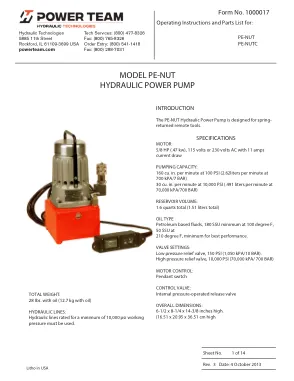 Première page de la documentation fabricant: Power Team 1000017 – Liste de pièces détachées