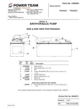 Première page de la documentation fabricant: Power Team 1000024 – Liste de pièces détachées