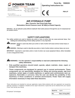 Première page de la documentation fabricant: Power Team 1000039 – Document technique