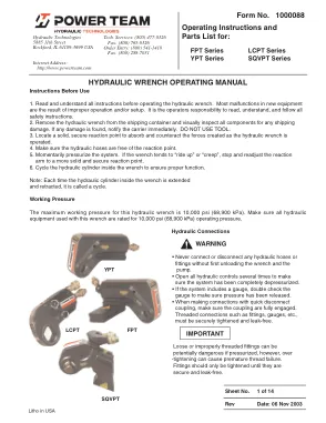 Première page de la documentation fabricant: Power Team 1000088 – Document technique