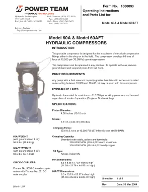 Première page de la documentation fabricant: Power Team 1000093-60A&60AFT ALCOA – Notice d’utilisation