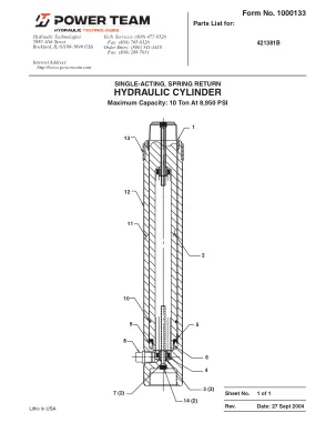 Première page de la documentation fabricant: Power Team 1000133 – Liste de pièces détachées