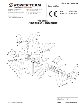 Première page de la documentation fabricant: Power Team 1000138 – Liste de pièces détachées