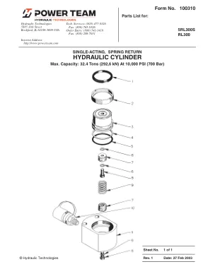 Première page de la documentation fabricant: Power Team 100310 – Liste de pièces détachées