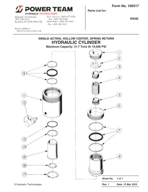 Première page de la documentation fabricant: Power Team 100317 – Liste de pièces détachées