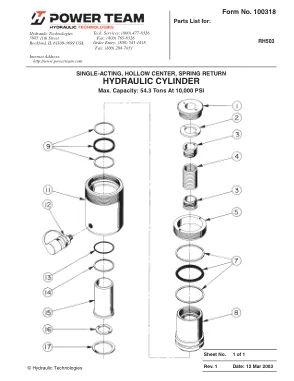 Première page de la documentation fabricant: Power Team 100318 – Liste de pièces détachées
