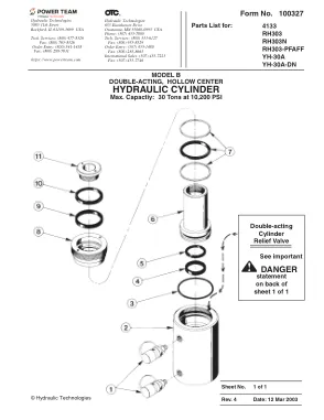 Première page de la documentation fabricant: Power Team 100327 – Liste de pièces détachées
