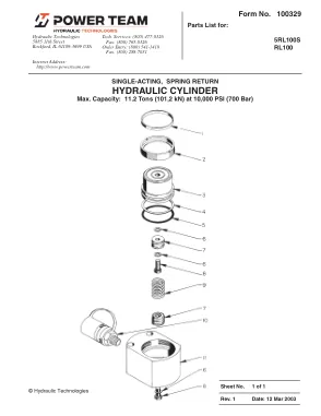 Première page de la documentation fabricant: Power Team 100329 – Liste de pièces détachées