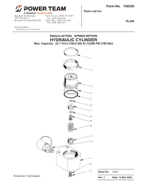 Première page de la documentation fabricant: Power Team 100330 – Liste de pièces détachées