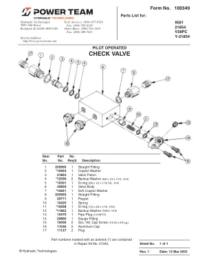 Première page de la documentation fabricant: Power Team 100349 – Liste de pièces détachées