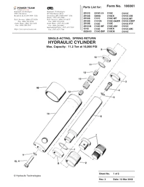 Première page de la documentation fabricant: Power Team 100361 – Liste de pièces détachées