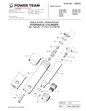 Première page de la documentation fabricant: Power Team 100372 – Liste de pièces détachées