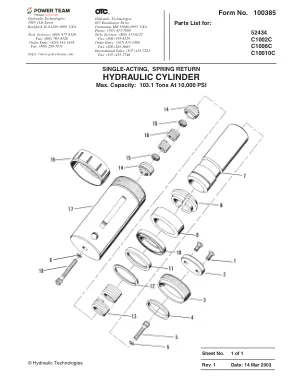 Première page de la documentation fabricant: Power Team 100385 – Liste de pièces détachées