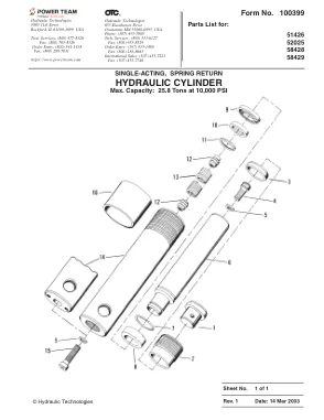 Première page de la documentation fabricant: Power Team 100399 – Liste de pièces détachées