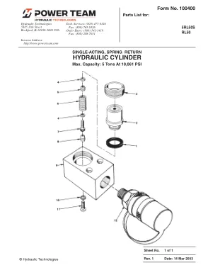 Première page de la documentation fabricant: Power Team 100400 – Liste de pièces détachées