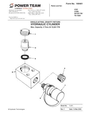 Première page de la documentation fabricant: Power Team 100401 – Liste de pièces détachées