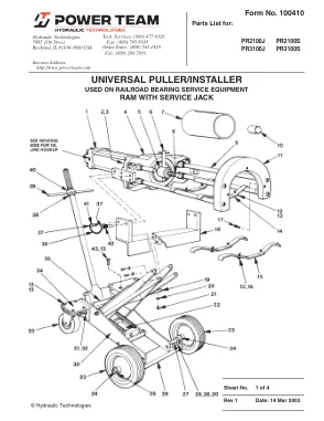 Première page de la documentation fabricant: Power Team 100410 – Liste de pièces détachées