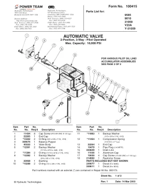 Première page de la documentation fabricant: Power Team 100415 – Liste de pièces détachées