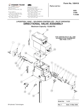 Première page de la documentation fabricant: Power Team 100418 – Liste de pièces détachées
