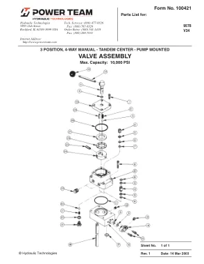 Première page de la documentation fabricant: Power Team 100421 – Liste de pièces détachées