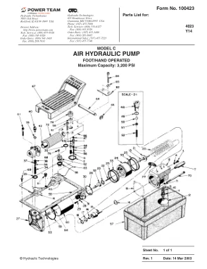 Première page de la documentation fabricant: Power Team 100423 – Liste de pièces détachées