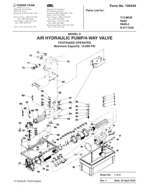 Première page de la documentation fabricant: Power Team 100434 – Liste de pièces détachées