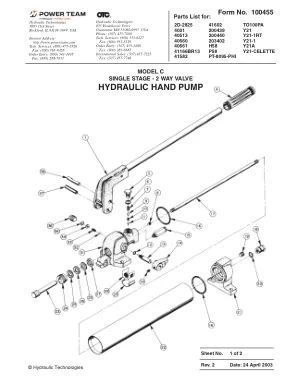 Première page de la documentation fabricant: Power Team 100455 – Liste de pièces détachées