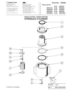 First page of the manufacturer document: Power Team 100495 – Parts list