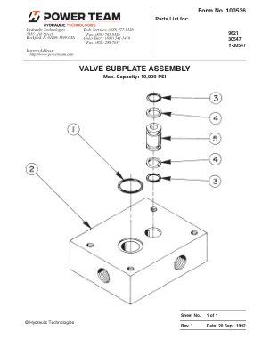Première page de la documentation fabricant: Power Team 100536 – Liste de pièces détachées