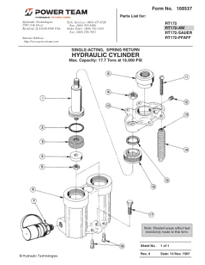 Première page de la documentation fabricant: Power Team 100537 – Liste de pièces détachées