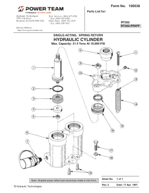 Première page de la documentation fabricant: Power Team 100538 – Liste de pièces détachées