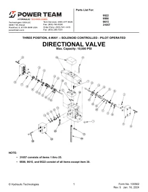 Première page de la documentation fabricant: Power Team 100562 – Liste de pièces détachées