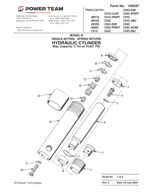 First page of the manufacturer document: Power Team 100597 – Parts list