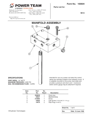 Première page de la documentation fabricant: Power Team 100604 – Liste de pièces détachées