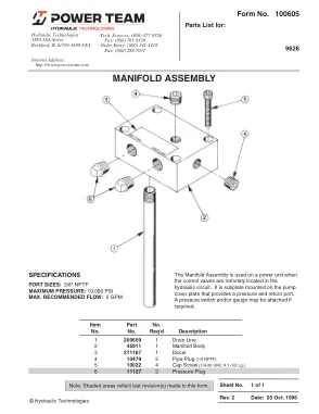 Première page de la documentation fabricant: Power Team 100605 – Liste de pièces détachées
