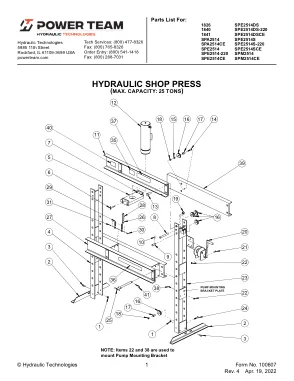 Première page de la documentation fabricant: Power Team 100607 – Liste de pièces détachées
