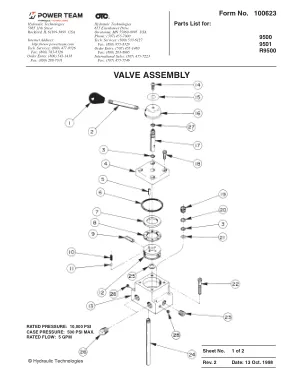 Première page de la documentation fabricant: Power Team 100623 – Liste de pièces détachées