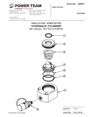 Première page de la documentation fabricant: Power Team 100647 – Liste de pièces détachées