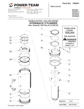 Première page de la documentation fabricant: Power Team 100654 – Liste de pièces détachées