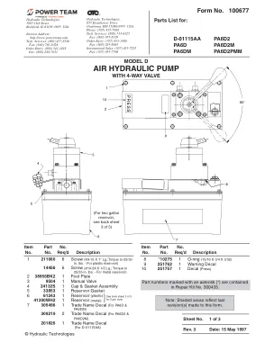 Première page de la documentation fabricant: Power Team 100677 – Liste de pièces détachées