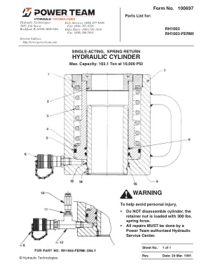 Première page de la documentation fabricant: Power Team 100697 – Liste de pièces détachées