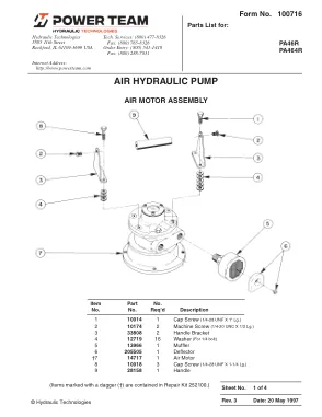 Première page de la documentation fabricant: Power Team 100716 – Liste de pièces détachées