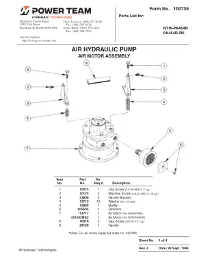 Première page de la documentation fabricant: Power Team 100739 – Liste de pièces détachées