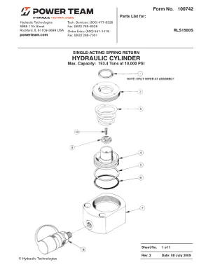 Première page de la documentation fabricant: Power Team 100742 – Liste de pièces détachées