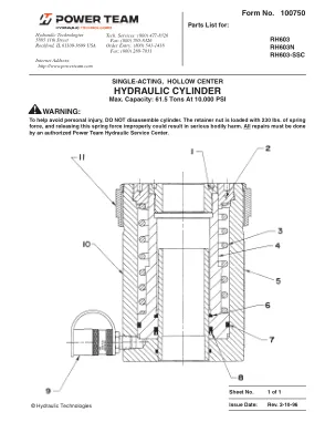Première page de la documentation fabricant: Power Team 100750 – Liste de pièces détachées