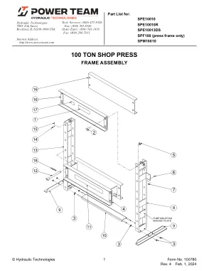 Première page de la documentation fabricant: Power Team 100780 – Liste de pièces détachées