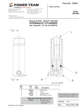 Première page de la documentation fabricant: Power Team 100811 – Liste de pièces détachées