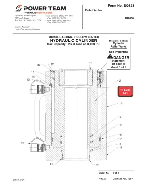 Première page de la documentation fabricant: Power Team 100828 – Liste de pièces détachées