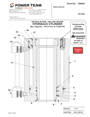 Primera página del documento del fabricante: Power Team 100830 – Lista de recambios