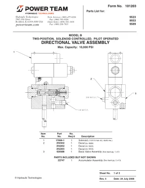 Première page de la documentation fabricant: Power Team 101203 – Liste de pièces détachées